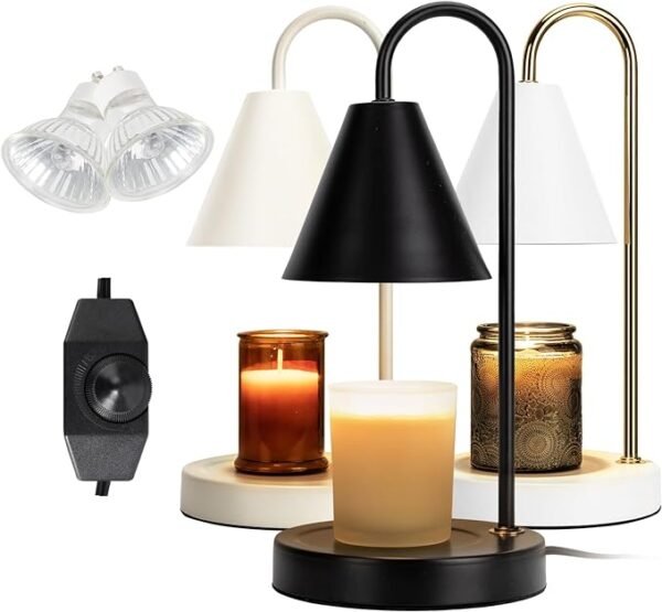 Home Lamp Candle Warmer Lamp,Electric Candle Warmer with Dimmable Light,Scented Wax Melter,No Smoke,Compatible with Various Jar,with 2 Light Bulbs,Home Decor Gifts