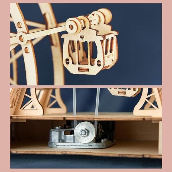 Rolife 3D Wooden Puzzle Hand Crank Music Box Machinarium Toys-DIY Wood Craft Kit-Creative Gift(Ferris Wheel Wood Color) - Image 2