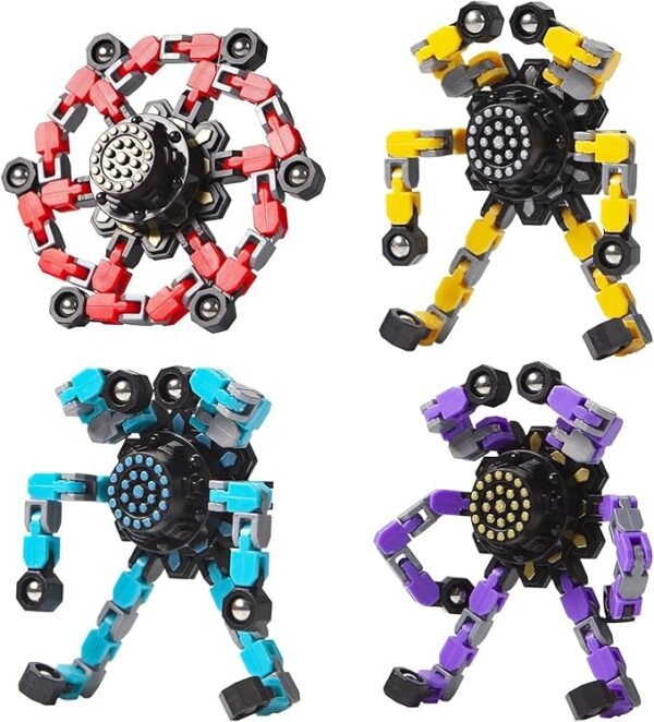 Deformable Fidget Robot, Deformable Fingertip Gyro, Kids DIY Deformable Robot Fingertip Spinner, Spinning Vent Chain Fidget Toys Creative Decompression Gyro Robot Toys (8Pcs) - Image 3