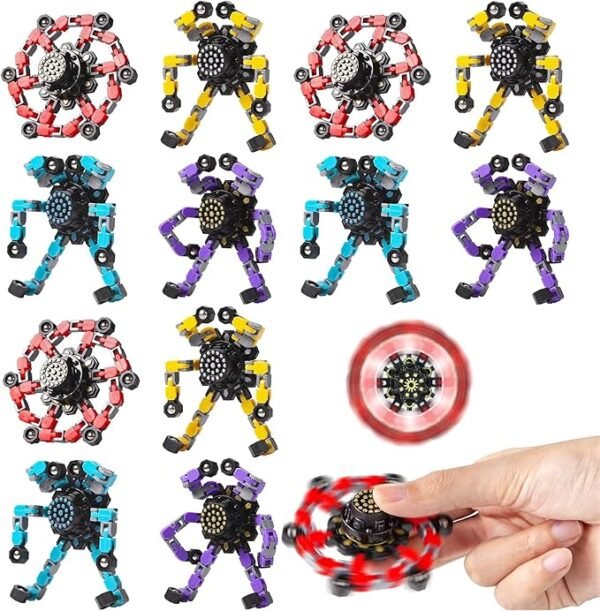 Deformable Fidget Robot, Deformable Fingertip Gyro, Kids DIY Deformable Robot Fingertip Spinner, Spinning Vent Chain Fidget Toys Creative Decompression Gyro Robot Toys (8Pcs)