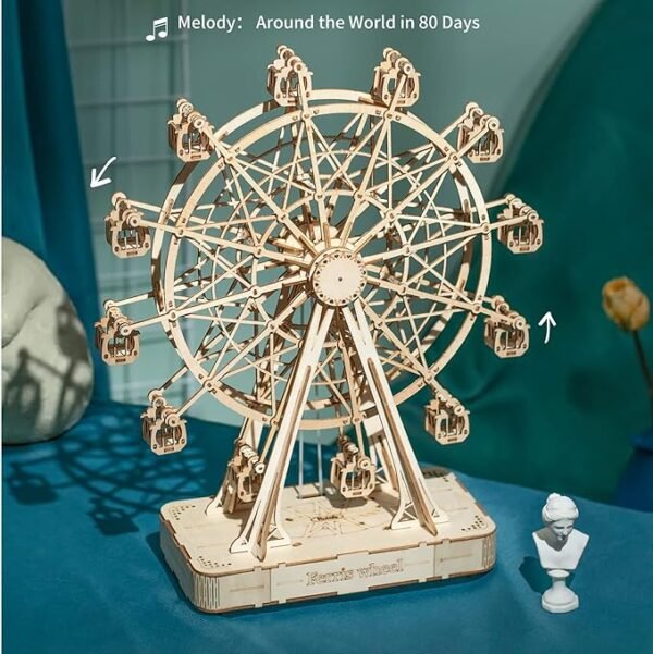 Rolife 3D Wooden Puzzle Hand Crank Music Box Machinarium Toys-DIY Wood Craft Kit-Creative Gift(Ferris Wheel Wood Color) - Image 5