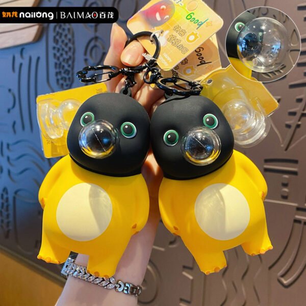 Bubble Blowing Funny Black-faced Milk Dragon Keychain, Exquisite Doll, Stress Relief Toy Bag Pendant - Image 4